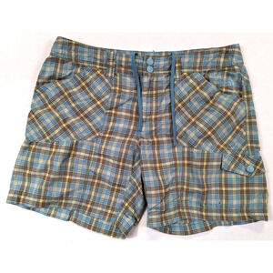 The North Face Cargo Short Women Size 10 Blue Plaid Outdoor Pockets